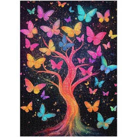 Butterfly Jigsaw Puzzles 1000 Pieces for Adults, PICKFORU Colorful Gradient Tree of Life Puzzle, Impossible Unique Dreamy Plant Theme as Wall Decor