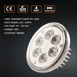 Par36 30W Agriculture Round LED Work Light 4.5" Replace 4410, 4411 Sealed Beam, Tractor LED Compatible with Allis Chalmers Ford International John Deere Case Tractor 12V (Hi-Lo Beam)