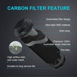 iPower 4" Air Carbon Filter for Inline Duct Fan, Intake and Exhaust Fans, with Premium Australia Virgin Charcoal, Black