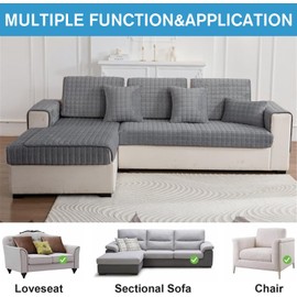 FASCINATDECO Sofa Cover, Soft Flannel, Sofa Seat Cushion Cover, Sofa Protector, Non-Slip, 1/2/3-Seater Sofa Cover, for Living Room, Sofa Throw, L-Shaped Sofa Protection (Grey, 70 x 180 cm)