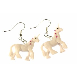 Miniblings Unicorn Earrings Unicorn Horse Fantasy Unicorn White Dots Rubber – Handmade Fashion Jewellery I Earrings Silver Plated, Rubber