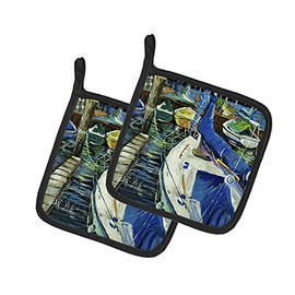 Caroline's Treasures JMK1245PTHD Sailboats Pair of Pot Holders Kitchen Heat Resistant Pot Holders Sets Oven Hot Pads for Cooking Baking BBQ, 7 1/2 x 7 1/2