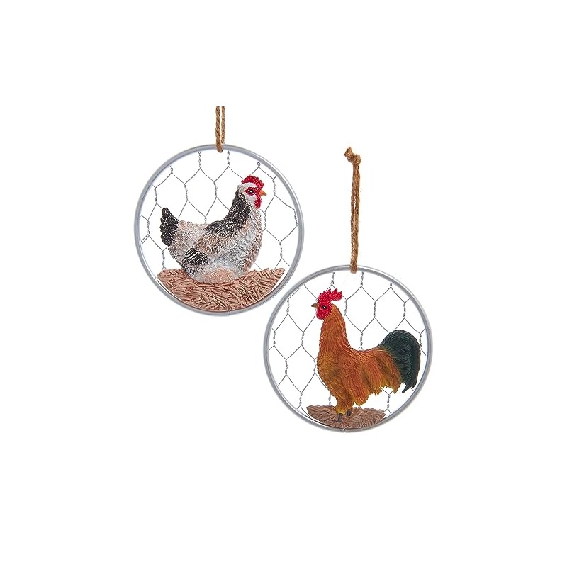 Kurt Adler Chicken On Wire Ornaments 2 Assorted