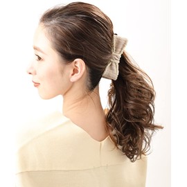 VINGTAINE H7650-BE- Banana Clip, Ribbon, Beaded, Trim, Bi-Color, Hair Clip, Tweed, Elegant, Hair Accessory