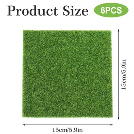 Pack of 6 Artificial Grass Miniature Garden, Artificial Grass Rug, 15 x 15 cm Artificial Grass for Crafts, Garden Artificial Grass Decoration Moss, for Indoor and Outdoor Use Micro Landscape Patio
