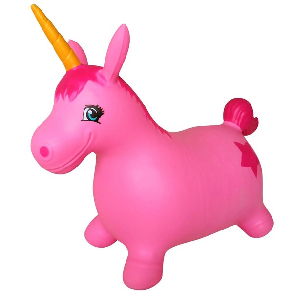 AppleRound Unicorn Bouncer with Hand Pump, Inflatable Space Hopper, Ride-on Bouncy Animal for Children (Pink)