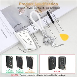 PIFOOG Key Fob Cover for Lexus GX 460 RX ES NX UX LC LS 500 Accessories Bling Keychain 4 Buttons Car Smart Keys Case Shell Protection Girly Women Men TPU White Silver