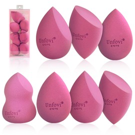 Unfovi Makeup Sponge Set (4 Shapes 7 pieces) - Latex-Free Blending Sponge for Liquid, Cream & Powder, Soft Reusable Beauty Sponge for Wet/Dry Application, Face Foundation Blender (Rose Red)