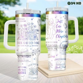 34HD 40oz Bookish Tumbler with Handle and Straw, Bookworm Insulated Mug with Lid, Bookish Items, Birthday Gifts fo Book Club Readers Librarian Booknerd Women