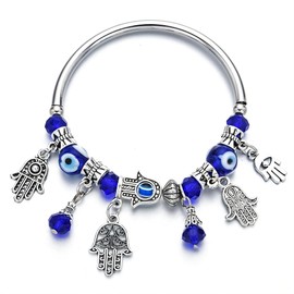Evil Eye Bracelet Bangle With A Hamsa Hand of Fatima For A Touch Of Luck Charm Protection and Blessings