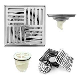 Bathroom Floor Drain Strainer Lid Grid Square Shower Drain Stainless Steel Anti Odour Shower Drain for Toilets, Bathrooms, Kitchens etc (100 x 100 mm, Silver)