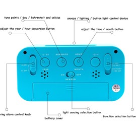 Hooporia Alarm Clocks for Bedrooms,Digital Alarm Clock with LCD Screen,Snooze,12/24H,Battery Operated for Heavy Sleepers Adults Desk Travel Office (Blue)