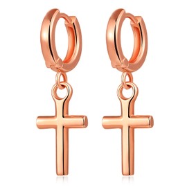Sterling Silver Cross Dangle Earrings - 925 Sterling Silver Cross Hoop Earrings for Women