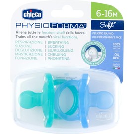 Chicco PhysioForma Silikon-Schnuller 6-16 Monate, weiches und sanftes Schnuller-Set, unterstützt die physiologische Atmung und fördert die richtige Entwicklung des Mundes, hellblau