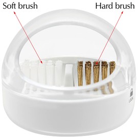 HiANNE Nail Art Cleaner Tool Case with Steel Wire Brush and Nylon Brush for Cleaning Carbide/Ceramic Nail Drill Bits, Anti-splash Design, Removable, Washable, Clear Cover + White Base