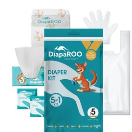 DiapaROO All-in-One Travel Diaper Changing Kit – 5-in-1 Kit Disposable Diaper, Wipes, Gloves & Disposal Bag – Pocket-Sized Emergency Kit for On-The-Go Parents – Compact Disposable Changing Kit (5)