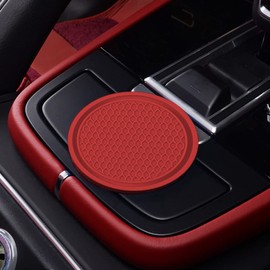 Mearo 2PCS Car Cup Coaster, Non-Slip Universal Insert Coaster, Car Cup Holder Coaster, PVC Car Coaster Car Interior Accessories, Suitable for Most Car Interior (Red)