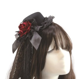 Tropchou Mini Hat, Gothic Lolita Hat, Rose, Hair Ornament, Clip, Hair Accessory, Cute (Red Rose)