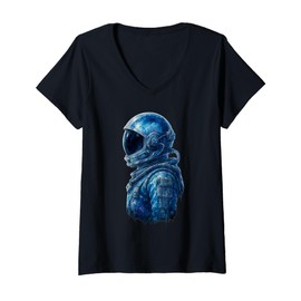Womens Retro Astronaut Space Galaxy Vintage Sci-Fi Tee V-Neck T-Shirt