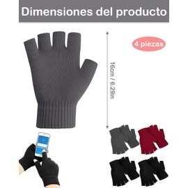 4 Pares De Guantes Sin Dedos Hombre y Mujer, Guantes Sin Dedos, Poliéster Elástico, Talla Única, Ideales para Ciclismo, Uso De Smartphones y Actividades Al Aire Libre En Climas Fríos