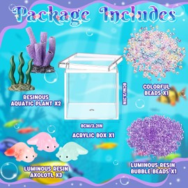 Vertintong Axolotl DIY Tank Axolotl Craft with 3 Pcs Mini Axolotl Figures Axolotl Beads Axolotl Gift Set Axolotl Charms 3.2″ Acrylic Tank(Macaron Color,Stylish)