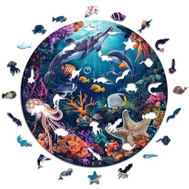 Iconic Puzzles Sea Animals Fantasy Animals, 100% Sustainable Wooden Jigsaw Puzzle, Gifts for Kids and Adults, Small, 200 Pieces