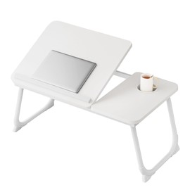 Laptop Desk for Bed, Adjustable Laptops Stand with 5 Adjustable Angles, Portable Lap Tray Table with Cup Holder, Laptop Bed Desk Tray for Eating Working Writing Reading (White)