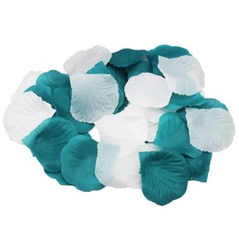 ALLHEARTDESIRES 600PCS Mixed Teal Blue & White Silk Rose Petals Wedding Centerpieces Party Decoration Confetti Bridal Shower Party Favor