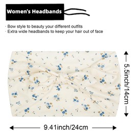 Huachi 4 Packs Bow Headbands for Women Girls, Wide Floral Printed Head Bands for Women's Hair Non Slip Soft Elastic Hair Bands, African Thick Workout Gym Turban Bandanas Head Wraps Hair Accessories