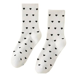 Heart Socks, Heart Motif, Heart Socks, Gift Socks for Her, One Size 36-43, 1 Pair, Heart Motif, Cotton Crew Socks, White
