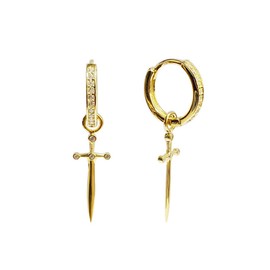 Dagger Hoop Cuff Earrings S925 Sterling Silver Cubic Zirconia Hypoallergenic Cartilage Earrings Huggie Ear Piercing Dangle for Women Girls BFF Stylish Jewelry Gift Valentine' s Day (Gold)