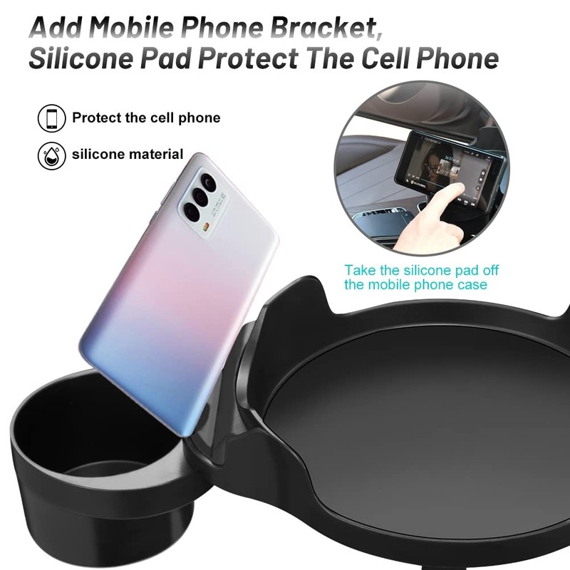 JSCARLIFE Car Cup Holder Expander with Tray, Multi-Functional Phone Slot,360