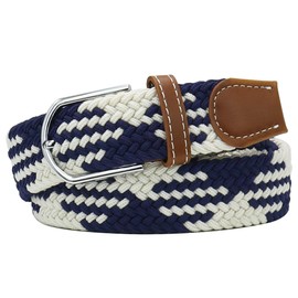 Huyfhksd Multicolored Elastic Woven Golf Belts Casual Braided Stretch Belt for Men and Women, M, Navy mix White