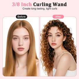 3/8 Inch Small Curling Iron, 9mm Tiny Curling Wand for Short & Long Hair, Ceramic Small Barrel Curling Iron with Adjustable Temperature, Fast Heating Hair Curler with Heat Resistant Glove & 2 Clips