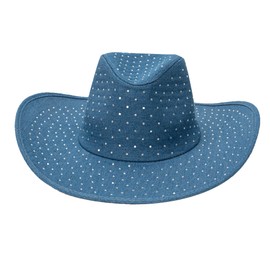 abouder Denim Cowboy Hat for Women Rhinestone Western Wide Brim Cowboy Cowgirl Costume Party Hat