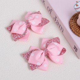 4-Inch Glitter Pink Polka Dot Hair Bows Alligator Clips for Girls Toddlers Teens Kids Grosgrain Ribbon Bowknot Hair Barrettes Hairpins Decor Accessories Gift Set of 2