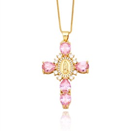 evoklo Chunky Cross Necklace Virgin Mary Necklace Cubic Zirconia Crystal Big Cross Necklace Large Faith Necklace Religious Necklace for Women