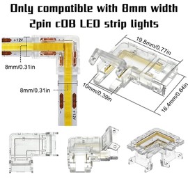 nuluxi COB LED Strip Connector, COB LED Connector 2 Pin 8 mm COB LED Strip Corner Connector L-shape x 12 and I-shape COB LED Strip on Cable Connector x 6 for 8 mm LED Strip 12 V 24 V Pack of 18