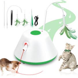 Cat Toys, Cat Toys for Indoor Cats Interactive with LED Light Auto & 3 Feathers 360° Rotating Moving Kitten Toys 3 Modes Adjustable Exercise Speed Interactive Playing Toy for Kitten or Cat