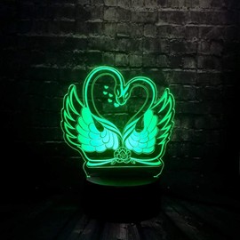 Romantic Swan Kiss: 3D Illusion Night Lamp for a Dreamy Ambiance - Add a touch of romance to your room with this 3D illusion night lamp. Featuring a stunning double swan design, the lamp creates a dreamy ambiance that's perfect for lovers. With touch con