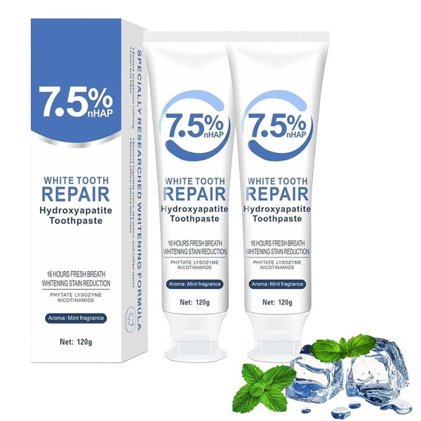 2 Pcs 7.5% Hydroxyapatite Toothpaste, Hidroxiapatita Toothpaste for Advanced Enamel