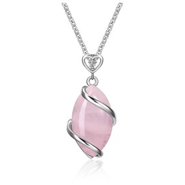 Jovivi Rose Quartz Stone Necklace for Women Men, Full Wire Wrapped Natural Gemstone Reiki Healing Crystal Pendant Jewelry