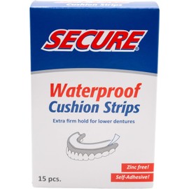 Secure Denture Adhesive Strips – Zinc Free – Waterproof – Comfortable Cushion Fit for Uppers & Lowers – Extra Firm All-Day-Hold – No Mess – Clean Ingredients - 75 Strips (5 Pack)