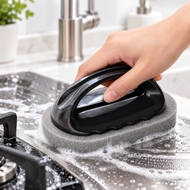 Emery Sponge Cleaning Brush with Handle – Handheld Scrubber Tool for Kitchen, Bathroom & Household Surface Cleaning