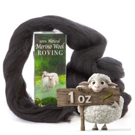 Desert Breeze Distributing 100% Natural Merino Wool Roving - Premium Combed Top Merino Roving Wool - Tapestry, Spinning, Wet Felting & Needle Felting Supplies - 21.5 Micron - 1 oz, Color Black