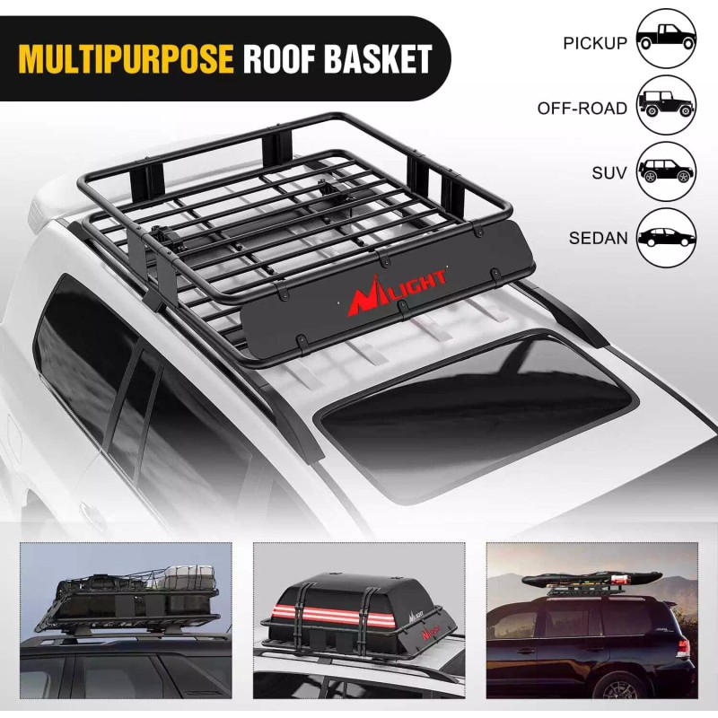 Nilight Universal Roof Rack Cargo Basket 43in x 39in x