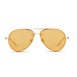 Freckles Mark Oversized Aviator Sunglasses Vintage Retro Gold Metal Frame Colorful Lenses 62mm (Gold Orange)