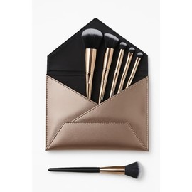 F.A.R.A.H. Gold Collection Brush Set - 6-Piece Makeup Brush Set with Travel Pouch - 100% Vegan, Synthetic Bristles, Brass Ferrule