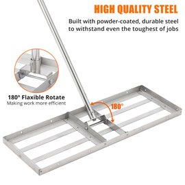 Lawn Leveling Rake, 30" x10” Stainless Steel Lawn Leveler with 78" Adjustable Long Handle, Heavy Duty Landscape Rake, Level Yard Tool Backyard, Grass, Golf Course, Level Soil or Dirt Ground Surface