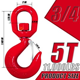 5 Tons Swivel Hook with Safety Latch,360 Degree Heavy Duty Rotating Crane Swivel Lifting Eye Hook for Lifting Hooks Port Transportation, Alloy Steel Swivel Chain Hooks for Crane, 11000 Lbs Capacity